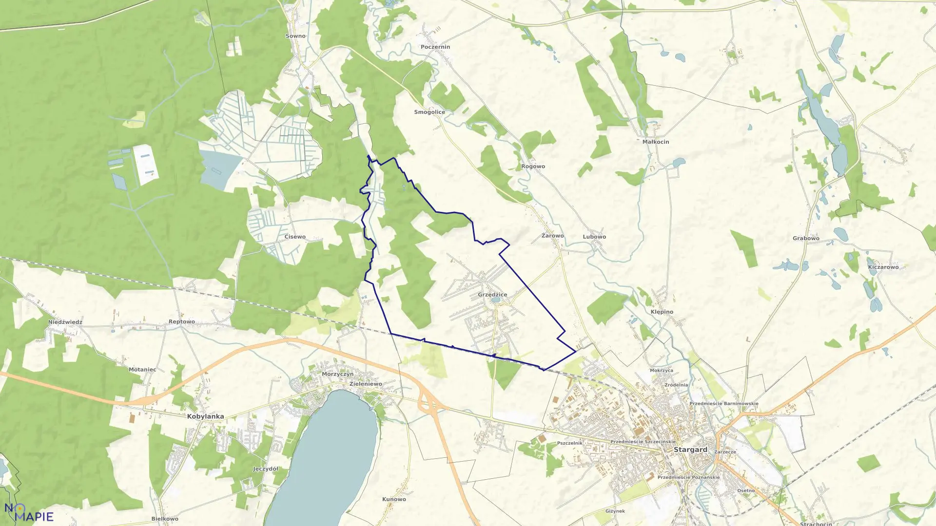 Mapa obrębu Grzędzice w gminie Stargard Szczeciński