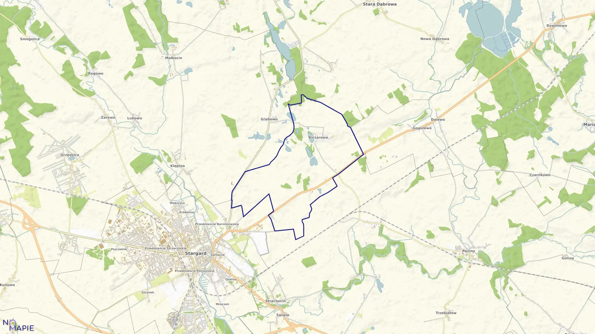 Mapa obrębu Kiczarowo w gminie Stargard Szczeciński