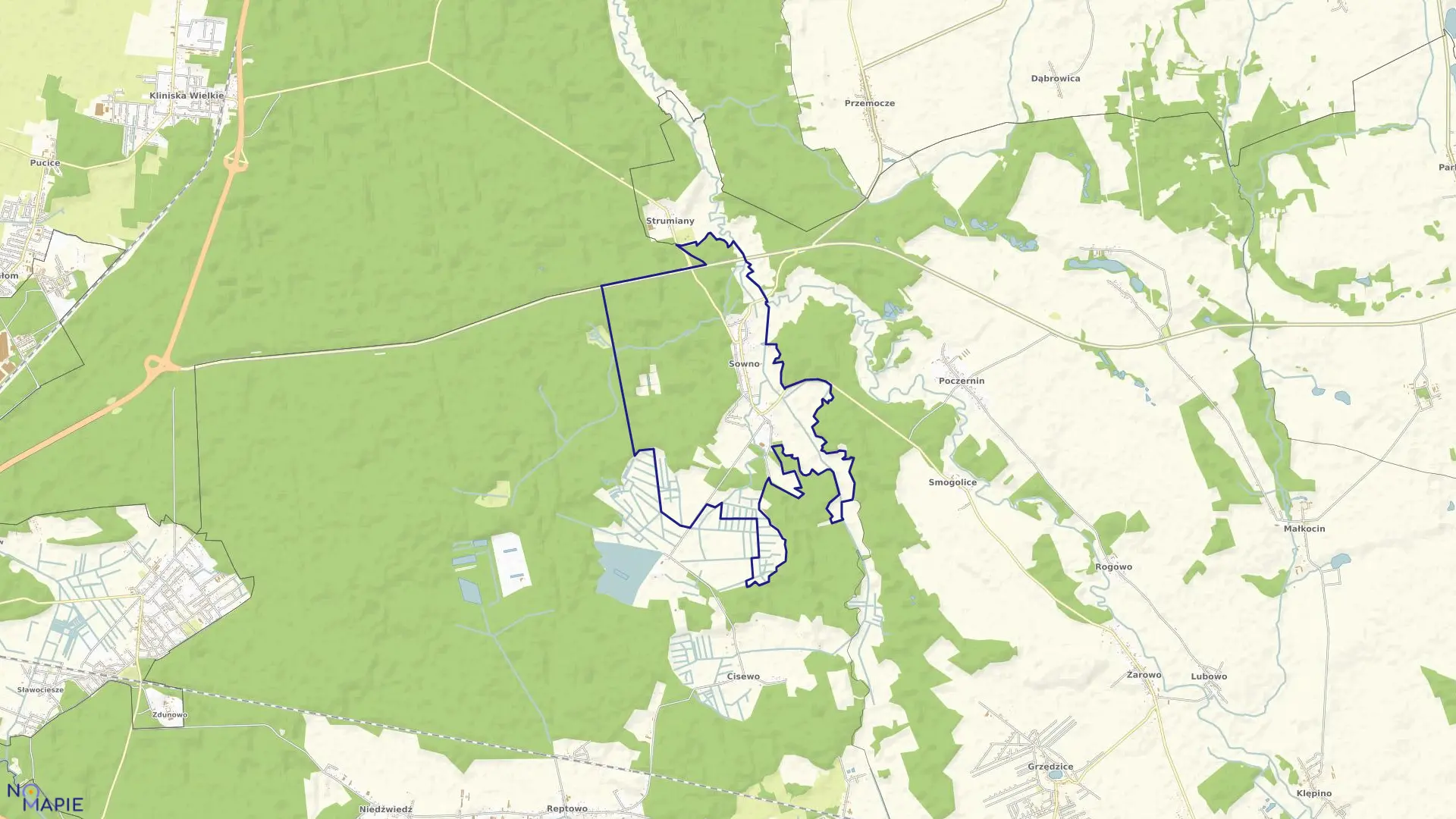 Mapa obrębu Sowno w gminie Stargard Szczeciński