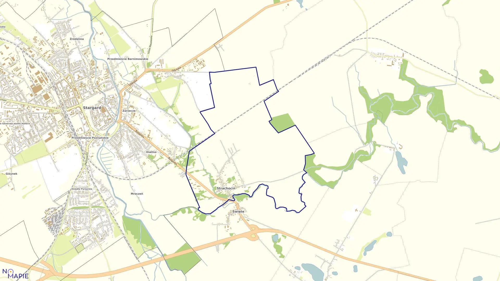 Mapa obrębu Strachocin w gminie Stargard Szczeciński